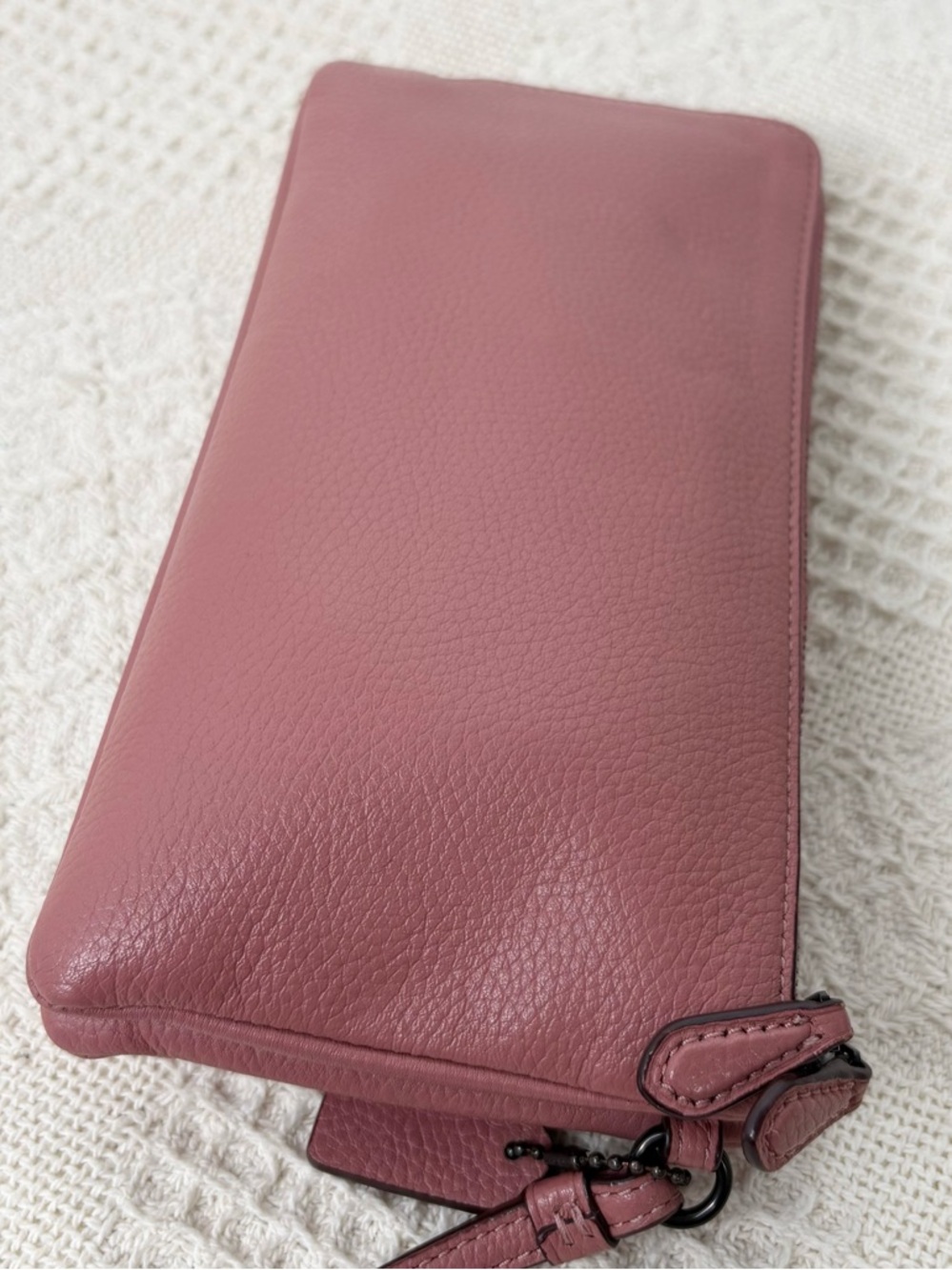 Coach Pebbled Leather Double Zip Wallet 54052  Wristlet Clutch Dusty Rose - Picture 4 of 7